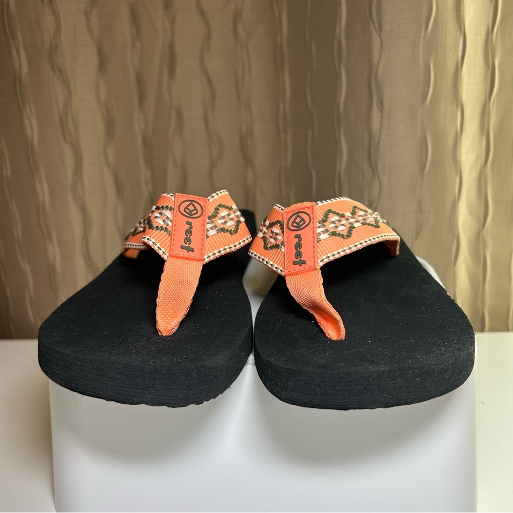 Reef Flip Flops Women's 7 Coral Orange Black Woven Strap Lightweight Comfy NWOT - Picture 7 of 13